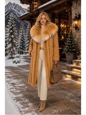 Vintage 70s Mink Fur Coat Women M Hurtig Fox Fur Collar Old Money Hollywood Glam